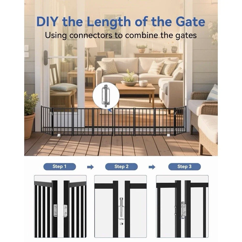 Free Standing Short Dog Gate, Foldable Puppy Fence, Up to 48
